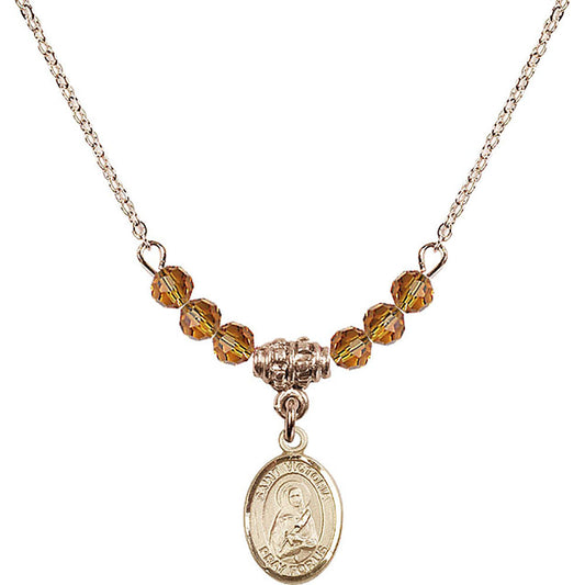 14kt Gold Filled Saint Victoria Birthstone Necklace with Topaz Beads - 9253