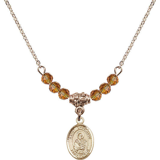 14kt Gold Filled Saint Christian Demosthenes Birthstone Necklace with Topaz Beads - 9257