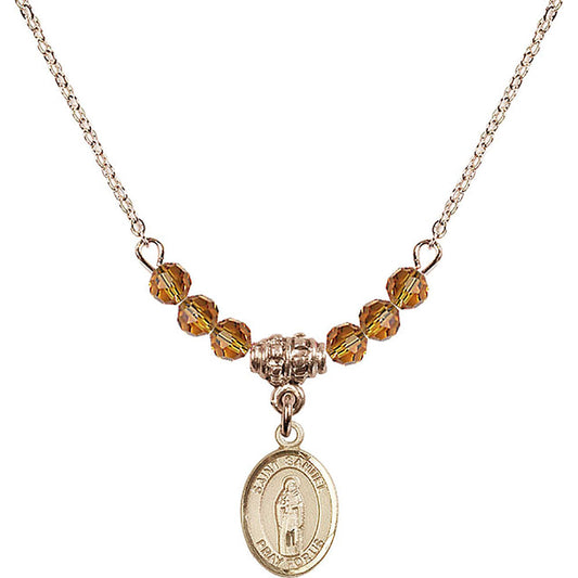 14kt Gold Filled Saint Samuel Birthstone Necklace with Topaz Beads - 9259