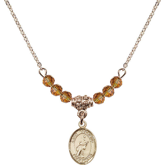 14kt Gold Filled Saint Tarcisius Birthstone Necklace with Topaz Beads - 9261