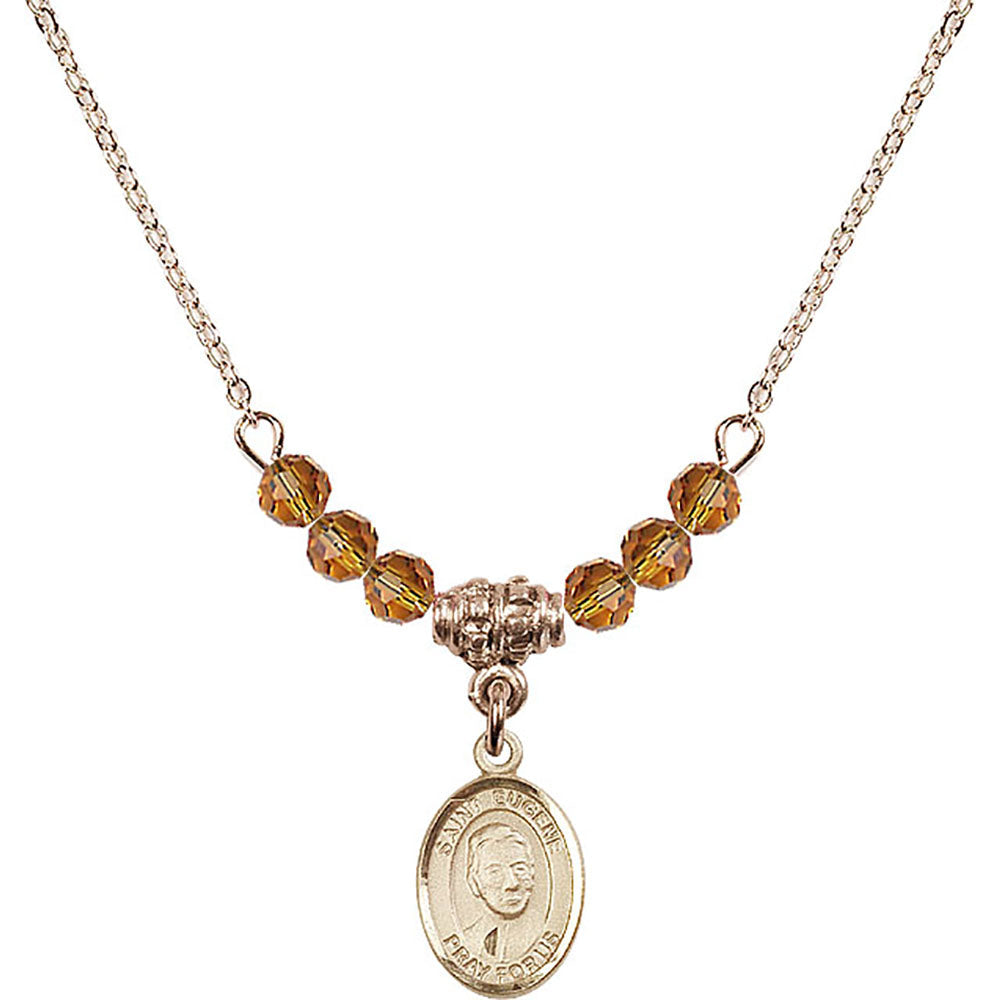 14kt Gold Filled Saint Eugene de Mazenod Birthstone Necklace with Topaz Beads - 9266