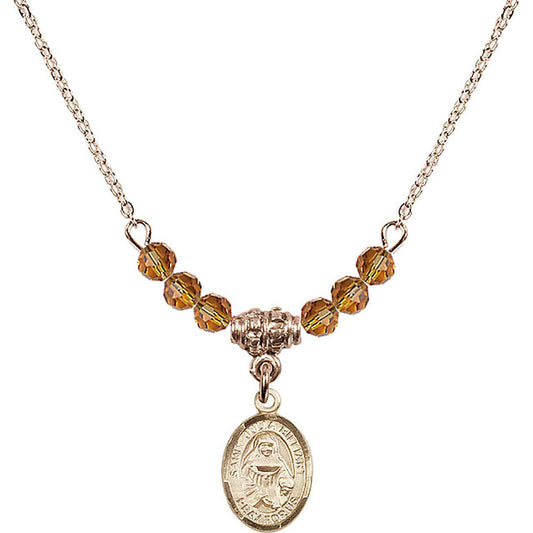 14kt Gold Filled Saint Julia Billiart Birthstone Necklace with Topaz Beads - 9267