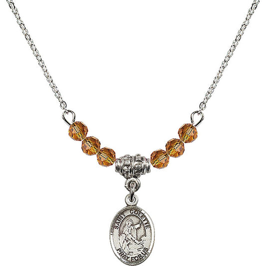 Sterling Silver Saint Colette Birthstone Necklace with Topaz Beads - 9268