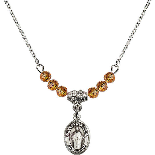 Sterling Silver Our Lady of Africa Birthstone Necklace with Topaz Beads - 9269