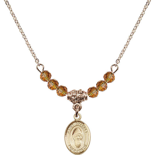14kt Gold Filled Saint Sharbel Birthstone Necklace with Topaz Beads - 9271