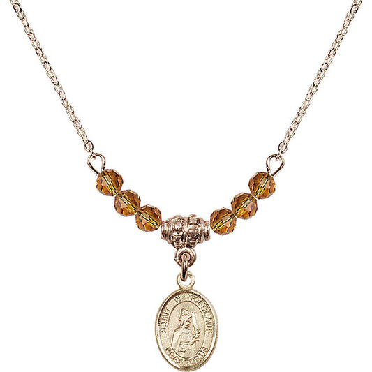 14kt Gold Filled Saint Wenceslaus Birthstone Necklace with Topaz Beads - 9273
