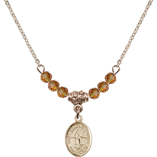 14kt Gold Filled Saint Isidore the Farmer Birthstone Necklace with Topaz Beads - 9276
