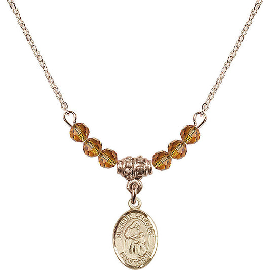 14kt Gold Filled Blessed Caroline Gerhardinger Birthstone Necklace with Topaz Beads - 9281