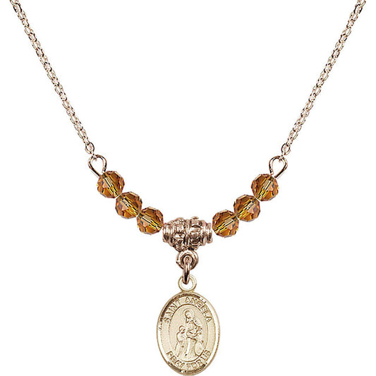 14kt Gold Filled Saint Angela Merici Birthstone Necklace with Topaz Beads - 9284
