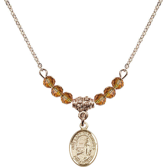 14kt Gold Filled Our Lady of Lourdes Birthstone Necklace with Topaz Beads - 9288