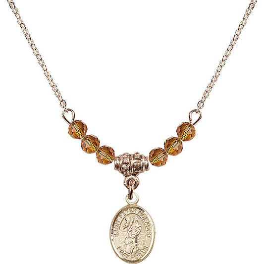 14kt Gold Filled Saint Peter Nolasco Birthstone Necklace with Topaz Beads - 9291