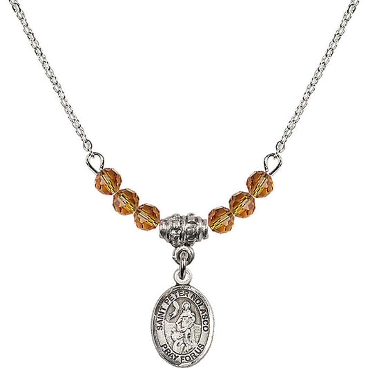 Sterling Silver Saint Peter Nolasco Birthstone Necklace with Topaz Beads - 9291
