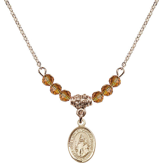 14kt Gold Filled Our Lady of Consolation Birthstone Necklace with Topaz Beads - 9292