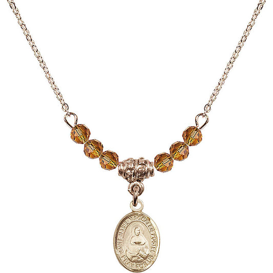 14kt Gold Filled Saint Marie Magdalen Postel Birthstone Necklace with Topaz Beads - 9294