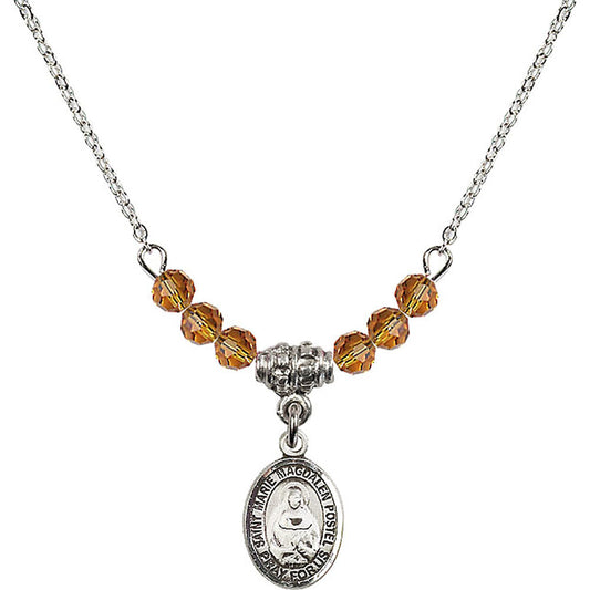 Sterling Silver Saint Marie Magdalen Postel Birthstone Necklace with Topaz Beads - 9294