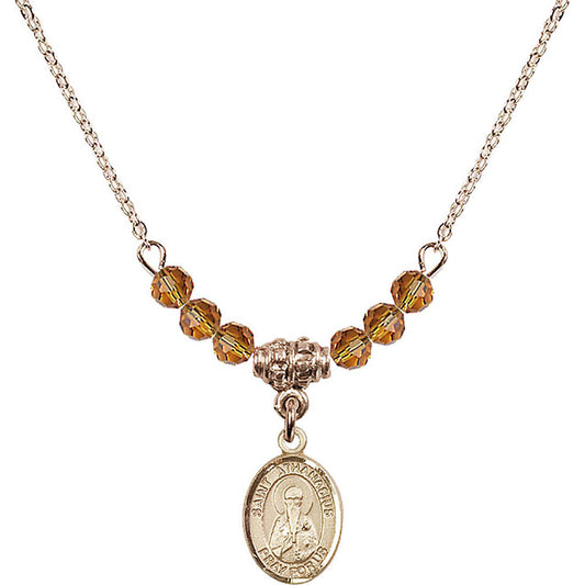 14kt Gold Filled Saint Athanasius Birthstone Necklace with Topaz Beads - 9296