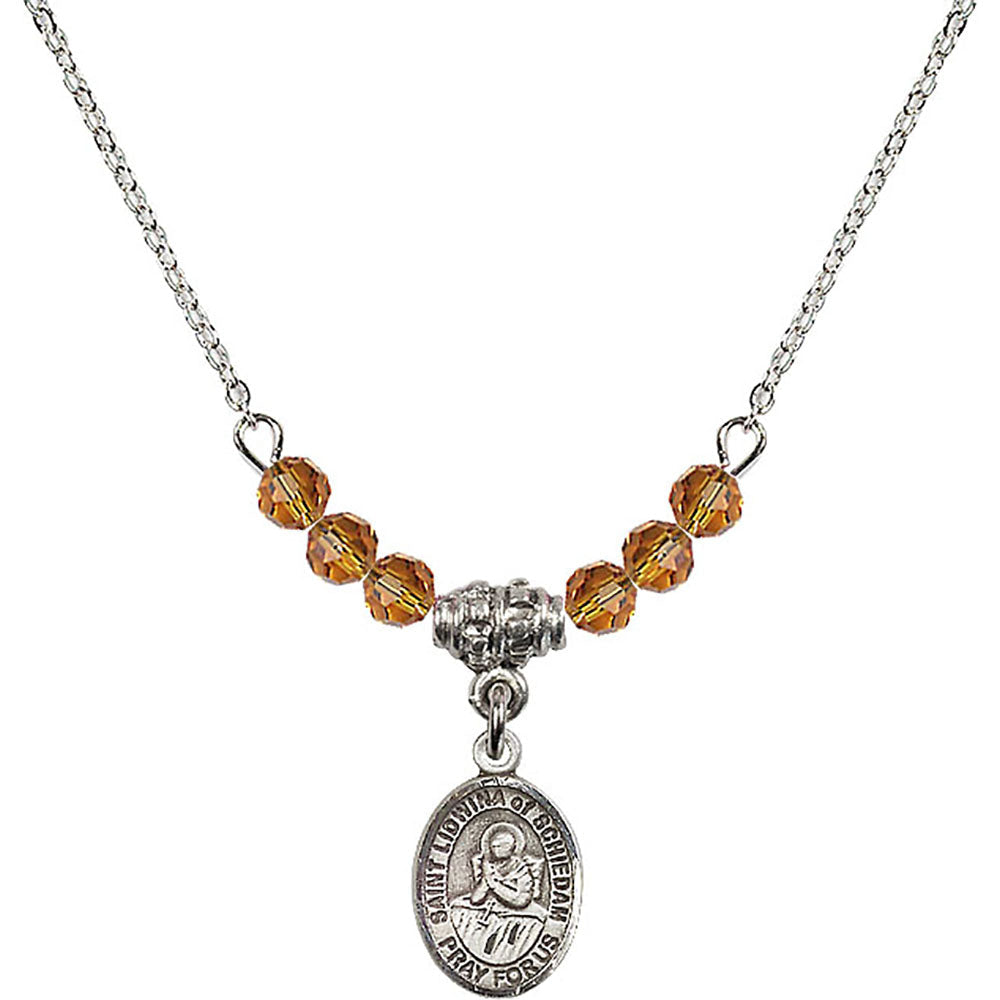 Sterling Silver Saint Lidwina of Schiedam Birthstone Necklace with Topaz Beads - 9297