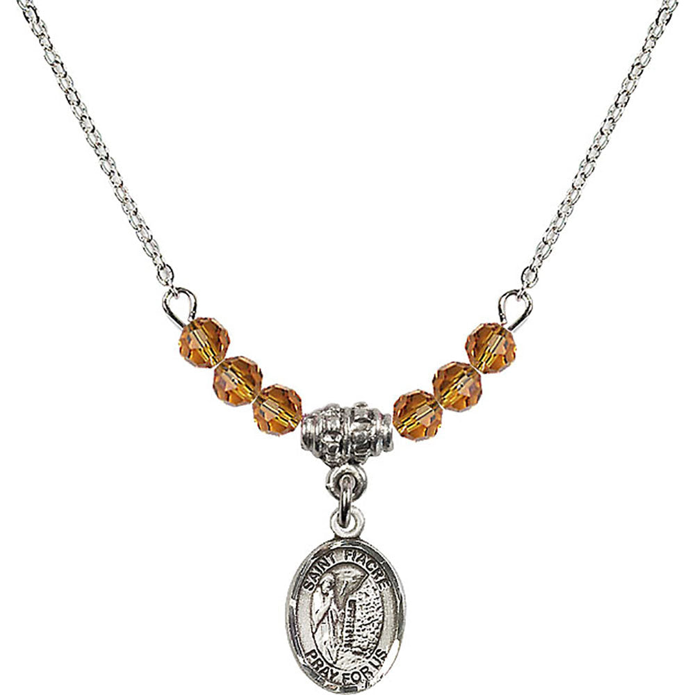 Sterling Silver Saint Fiacre Birthstone Necklace with Topaz Beads - 9298