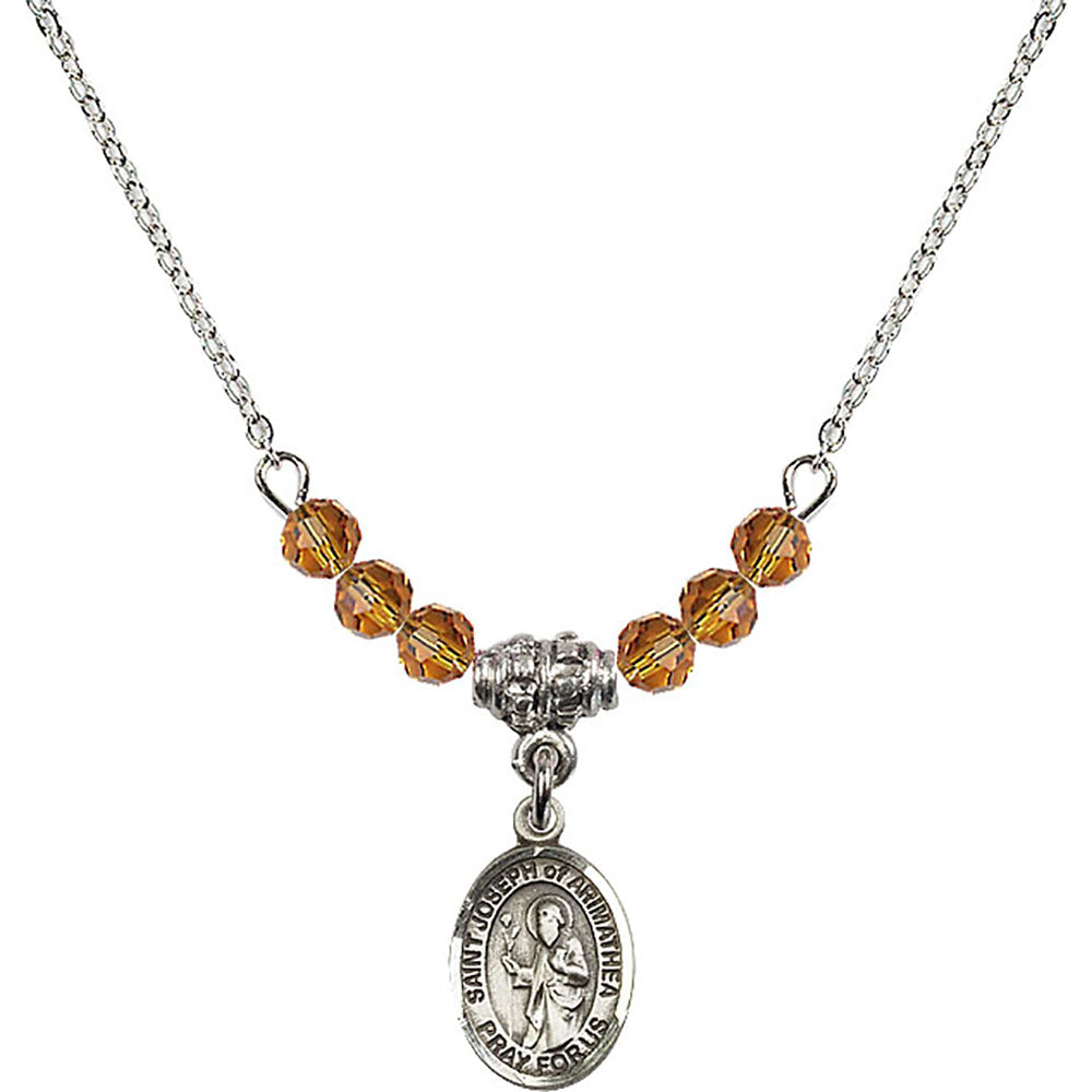 Sterling Silver Saint Joseph of Arimathea Birthstone Necklace with Topaz Beads - 9300