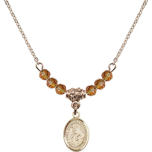 14kt Gold Filled Saint Margaret of Cortona Birthstone Necklace with Topaz Beads - 9301
