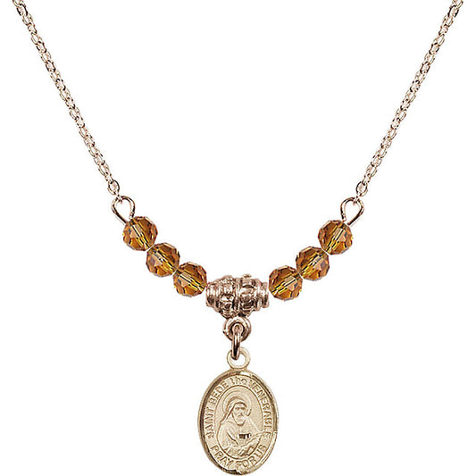 14kt Gold Filled Saint Bede the Venerable Birthstone Necklace with Topaz Beads - 9302