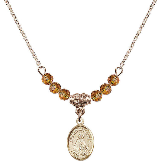 14kt Gold Filled Our Lady of Olives Birthstone Necklace with Topaz Beads - 9303