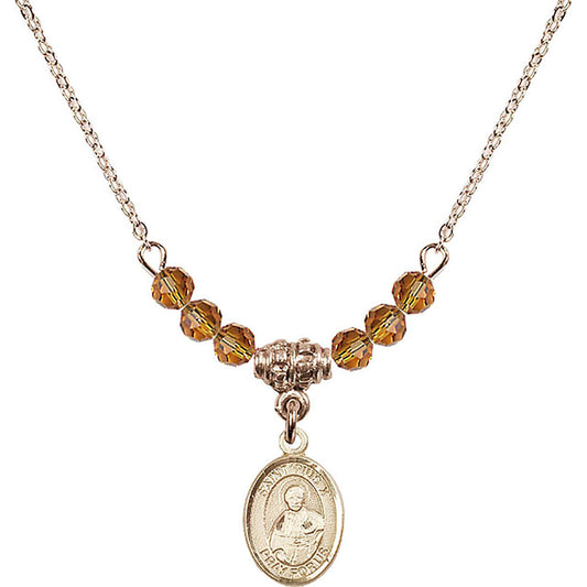 14kt Gold Filled Saint Pius X Birthstone Necklace with Topaz Beads - 9305