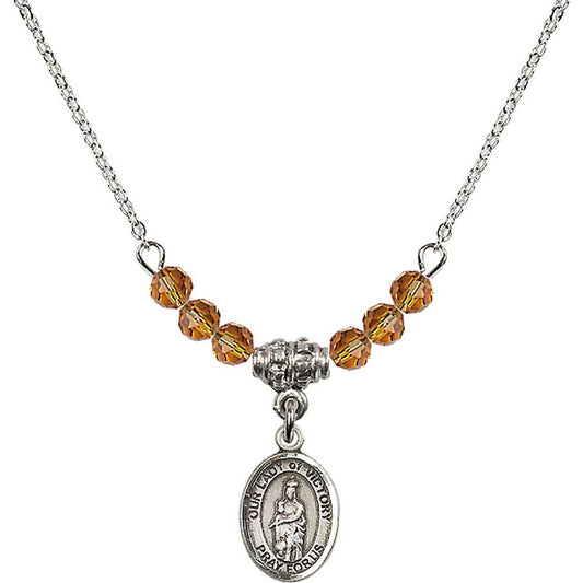 Sterling Silver Our Lady of Victory Birthstone Necklace with Topaz Beads - 9306