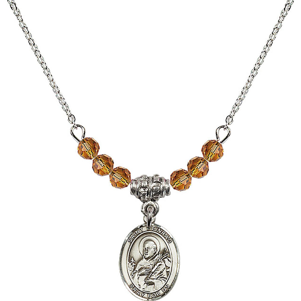 Sterling Silver Saint Meinrad of Einsiedeln Birthstone Necklace with Topaz Beads - 9307