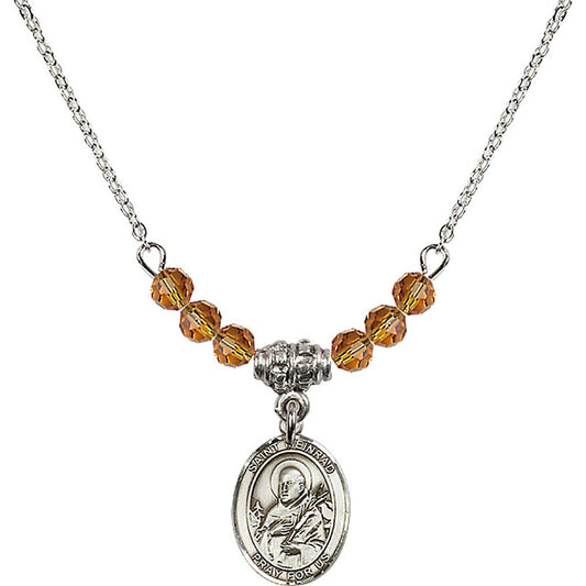 Sterling Silver Saint Meinrad of Einsiedeln Birthstone Necklace with Topaz Beads - 9307
