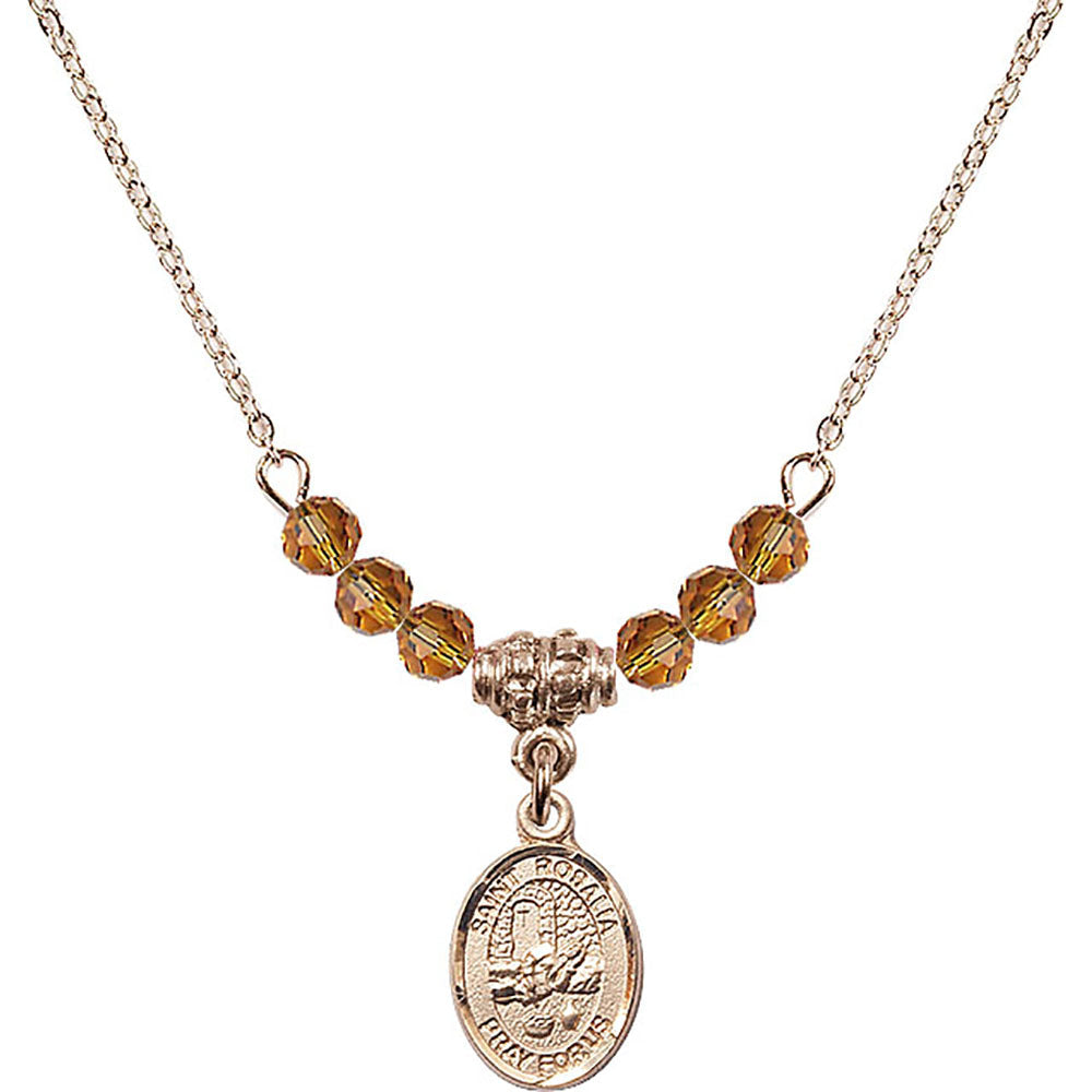 14kt Gold Filled Saint Rosalia Birthstone Necklace with Topaz Beads - 9309