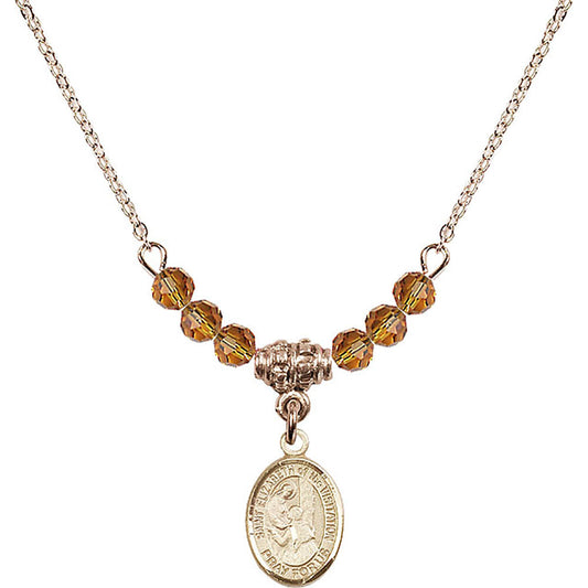 14kt Gold Filled Saint Elizabeth of the Visitation Birthstone Necklace with Topaz Beads - 9311