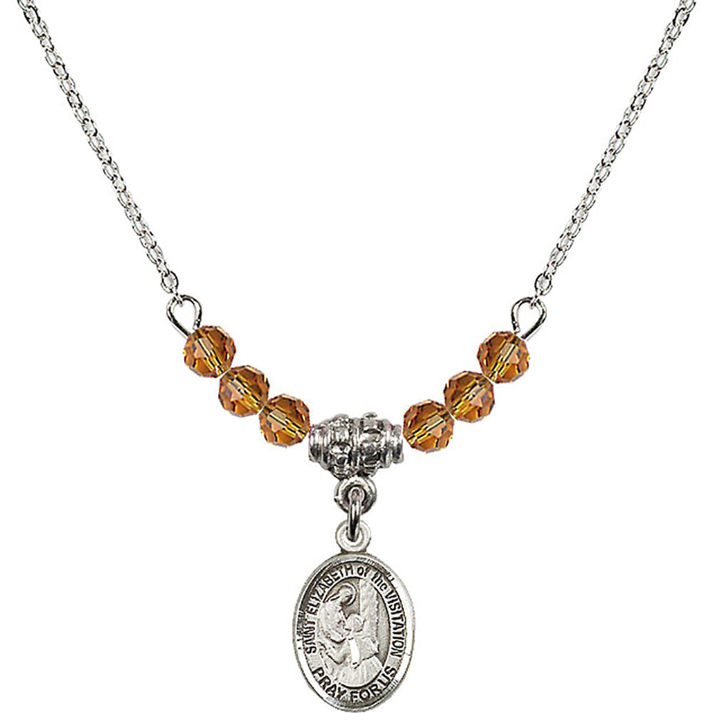Sterling Silver Saint Elizabeth of the Visitation Birthstone Necklace with Topaz Beads - 9311