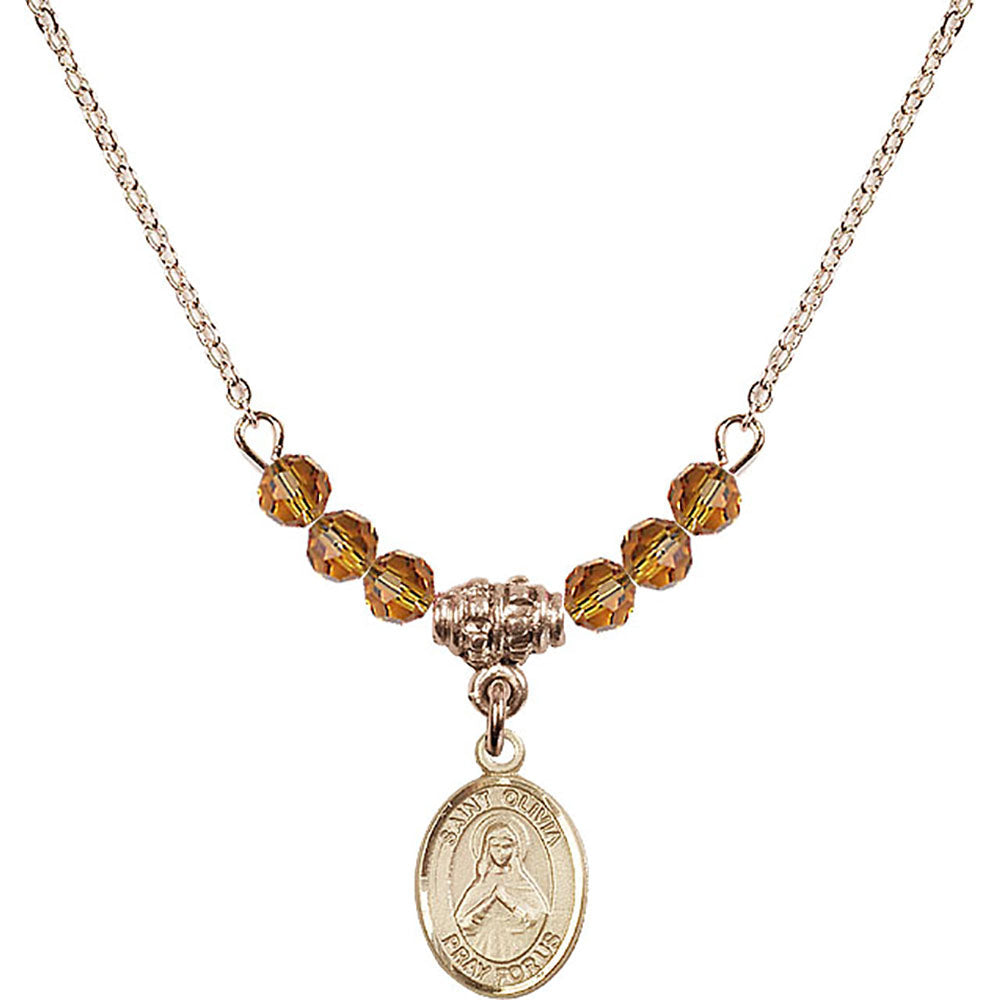 14kt Gold Filled Saint Olivia Birthstone Necklace with Topaz Beads - 9312