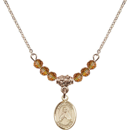 14kt Gold Filled Saint Olivia Birthstone Necklace with Topaz Beads - 9312