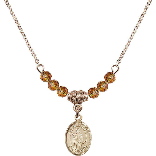 14kt Gold Filled Saint Amelia Birthstone Necklace with Topaz Beads - 9313