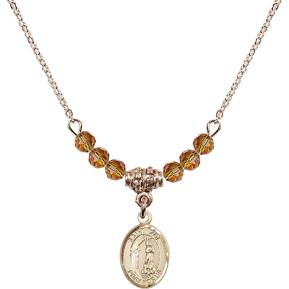 14kt Gold Filled Saint Zoe of Rome Birthstone Necklace with Topaz Beads - 9314