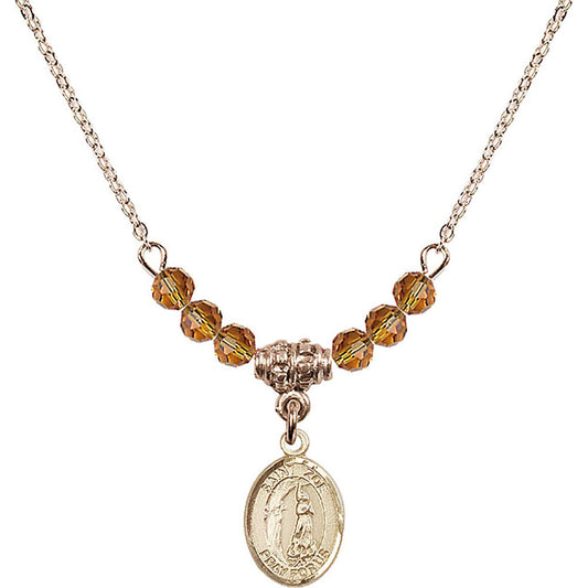14kt Gold Filled Saint Zoe of Rome Birthstone Necklace with Topaz Beads - 9314