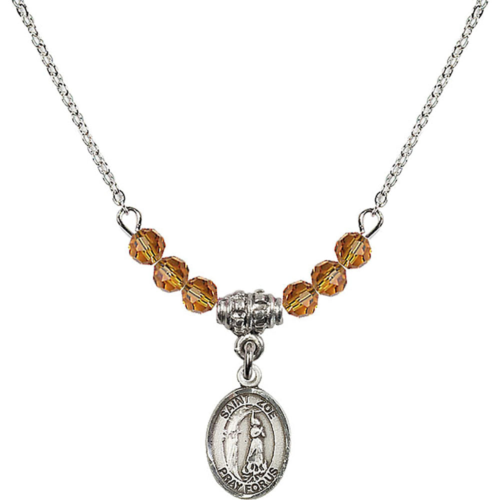 Sterling Silver Saint Zoe of Rome Birthstone Necklace with Topaz Beads - 9314