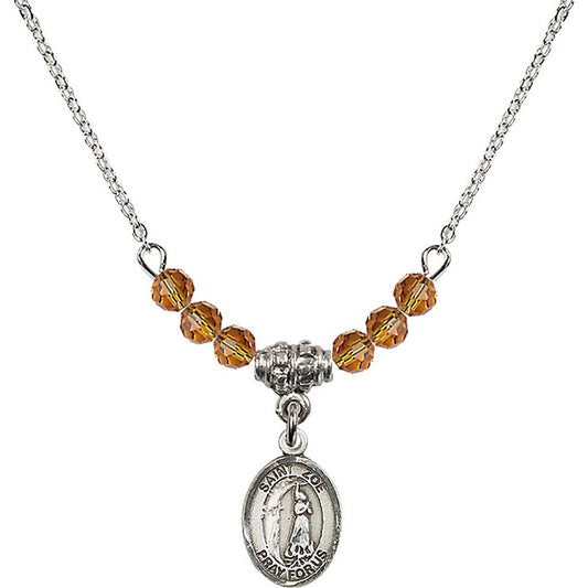 Sterling Silver Saint Zoe of Rome Birthstone Necklace with Topaz Beads - 9314