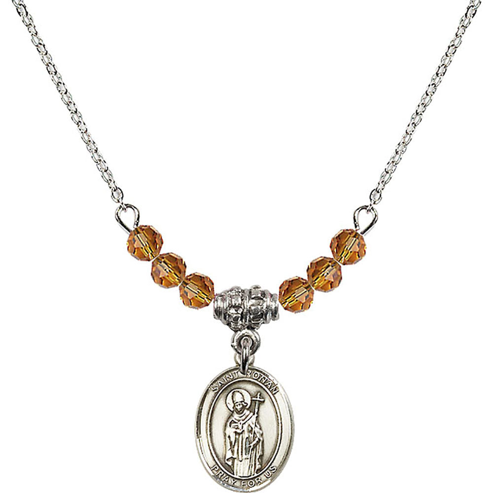 Sterling Silver Saint Ronan Birthstone Necklace with Topaz Beads - 9315