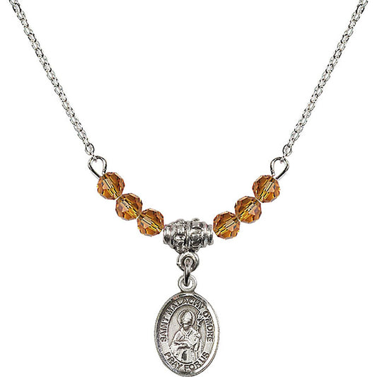 Sterling Silver Saint Malachy O'More Birthstone Necklace with Topaz Beads - 9316