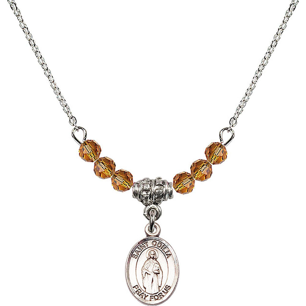 Sterling Silver Saint Odilia Birthstone Necklace with Topaz Beads - 9319