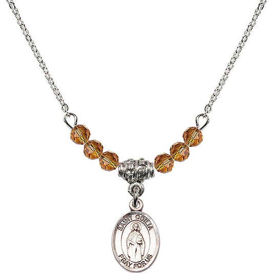 Sterling Silver Saint Odilia Birthstone Necklace with Topaz Beads - 9319