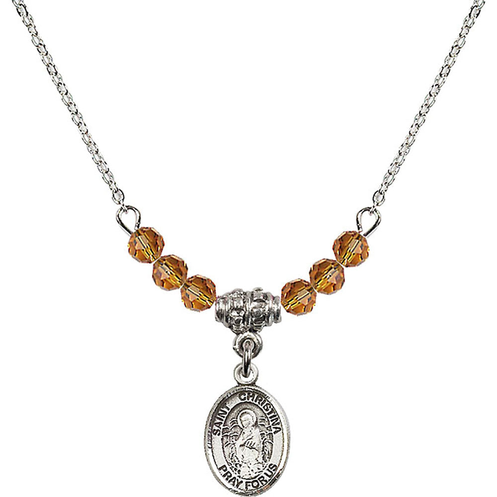 Sterling Silver Saint Christina the Astonishing Birthstone Necklace with Topaz Beads - 9320