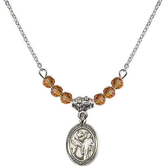 Sterling Silver Saint Columbanus Birthstone Necklace with Topaz Beads - 9321