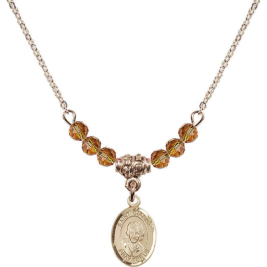 14kt Gold Filled Saint Gianna Beretta Molla Birthstone Necklace with Topaz Beads - 9322