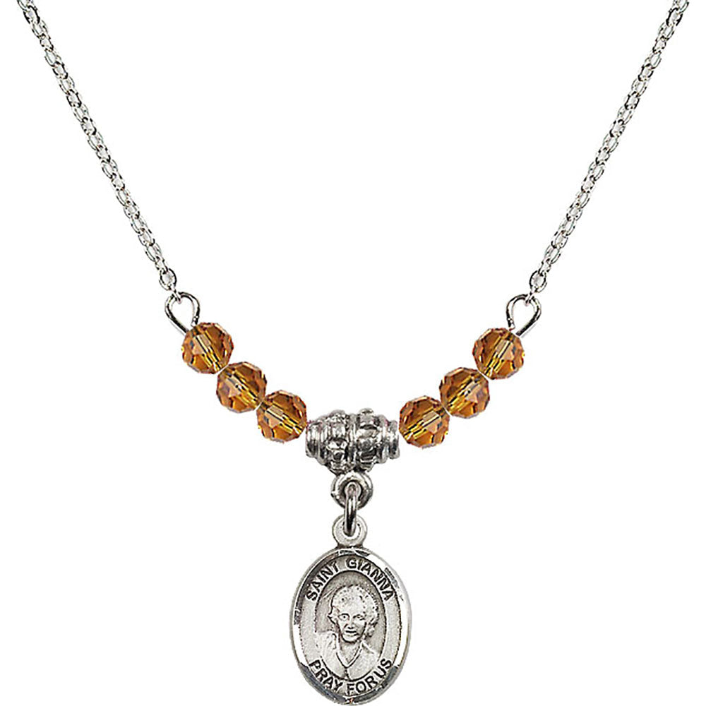 Sterling Silver Saint Gianna Beretta Molla Birthstone Necklace with Topaz Beads - 9322
