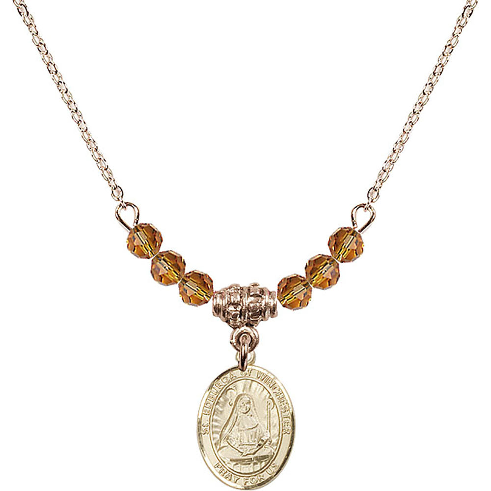 14kt Gold Filled Saint Edburga of Winchester Birthstone Necklace with Topaz Beads - 9324