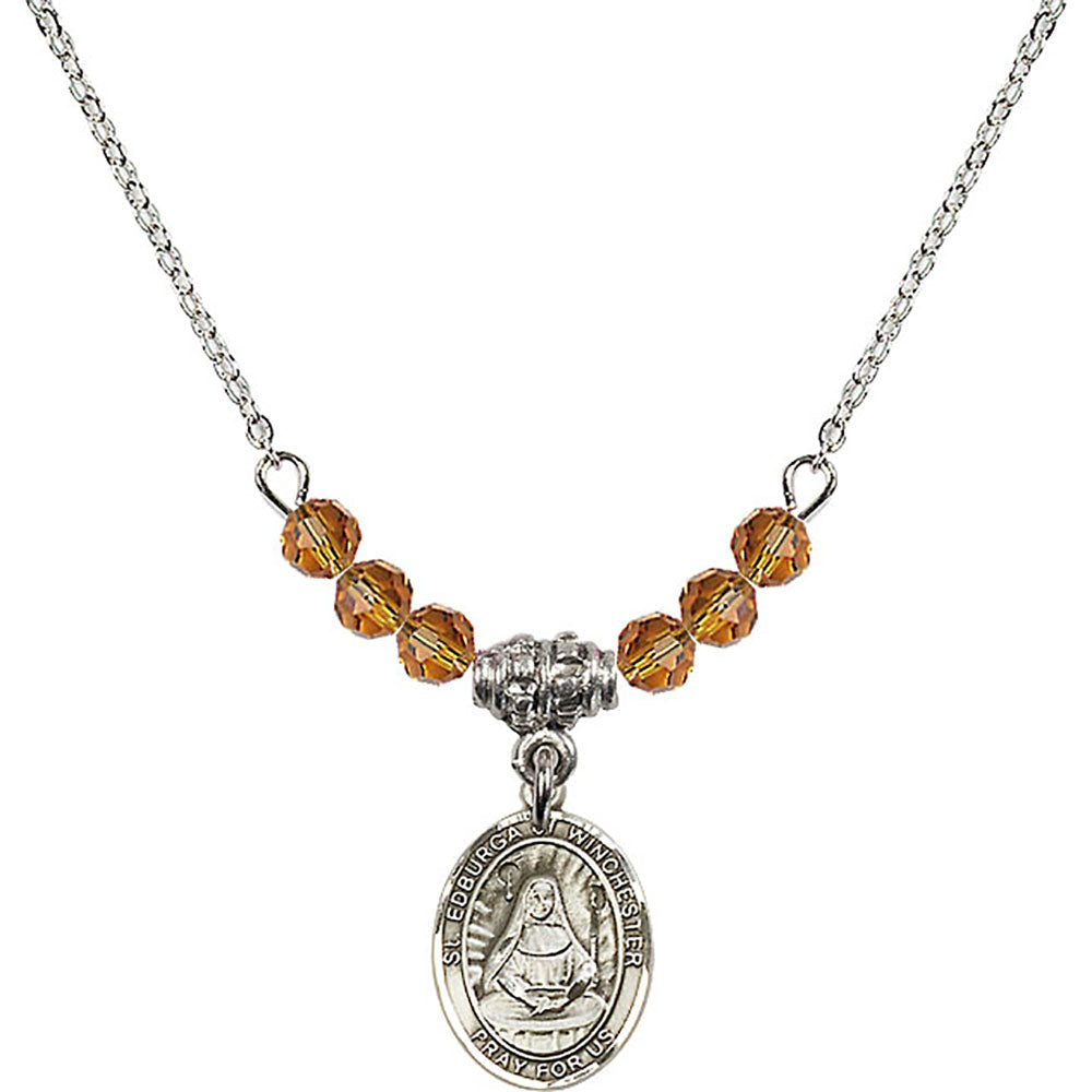 Sterling Silver Saint Edburga of Winchester Birthstone Necklace with Topaz Beads - 9324